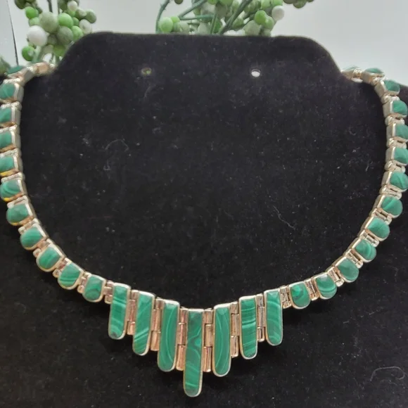 🌿950 sterling s925 Malachite choker necklace 72 grams. - Picture 1 of 6